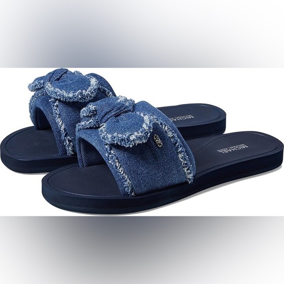 MICHAEL MICHAEL KORS Betsy Frayed Denim Bow Blue Slide Sandals Size 8 NEW - Picture 14 of 14